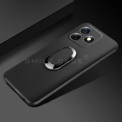Enhanced Black Silicone Finger Ring Case - Soft Protective Cover for Ulefone Note 18 Pro (Black)