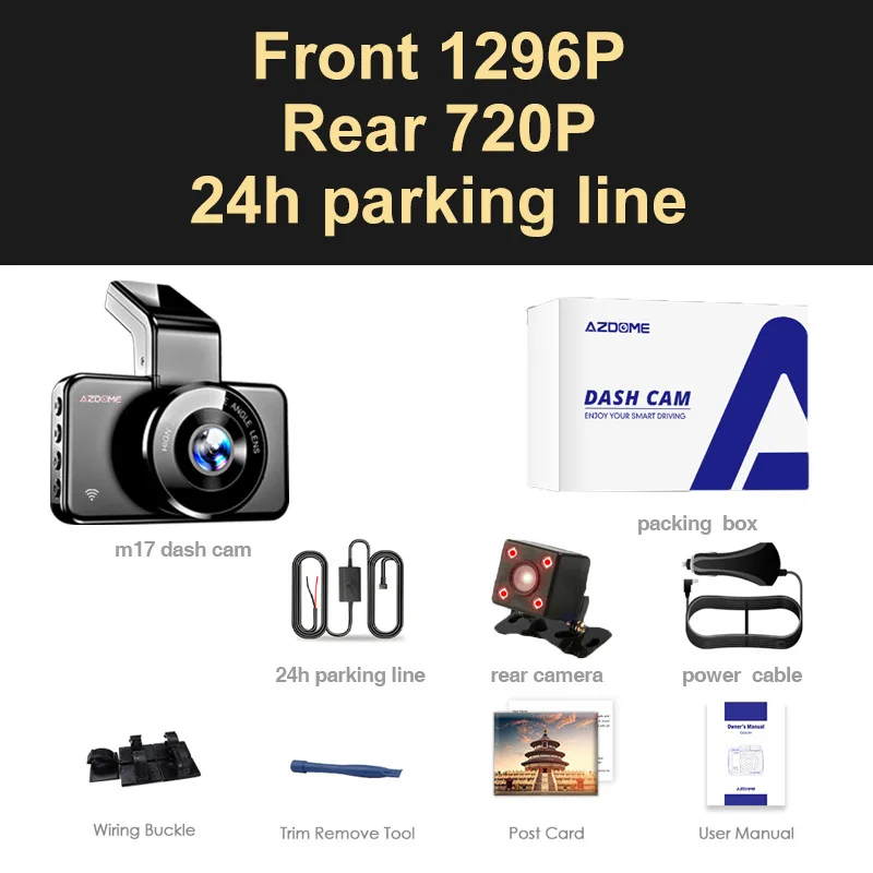 AZDOME-M17  ķ FHD 1296P, WiFi ڵ DVR 3 ġ IPS ũ ADAS ڵ  ī޶ ڵ  DVR   24 ð   ķ