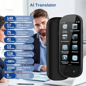 Real-Time Two-Way Voice Translator Device for Travel, Business Study, ABS Plastic, Black, 149 Languages Support with Voice and 2