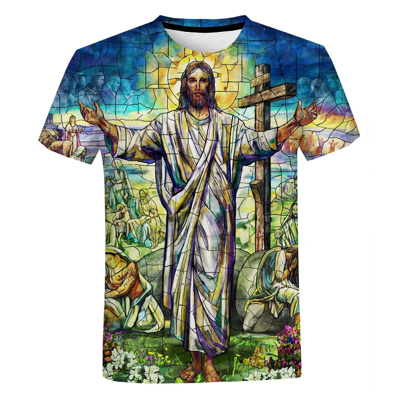 

2023 Summer Casual Jesus Christ 3D Print Men's T-shirts Round Neck Short-sleeved StreetwearOversized T Shirt Men Clothing