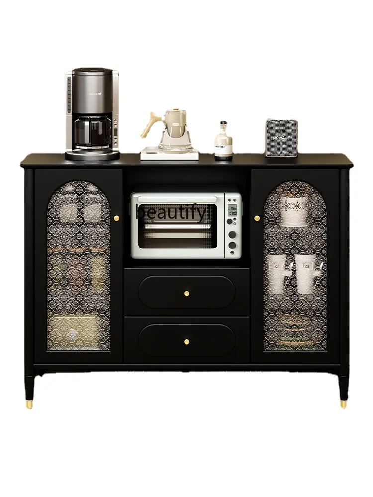 

Solid Wood Vintage Sideboard Living Room Home Black Locker Tea Kitchen Microwave Oven Cabinet Storage Cabinet