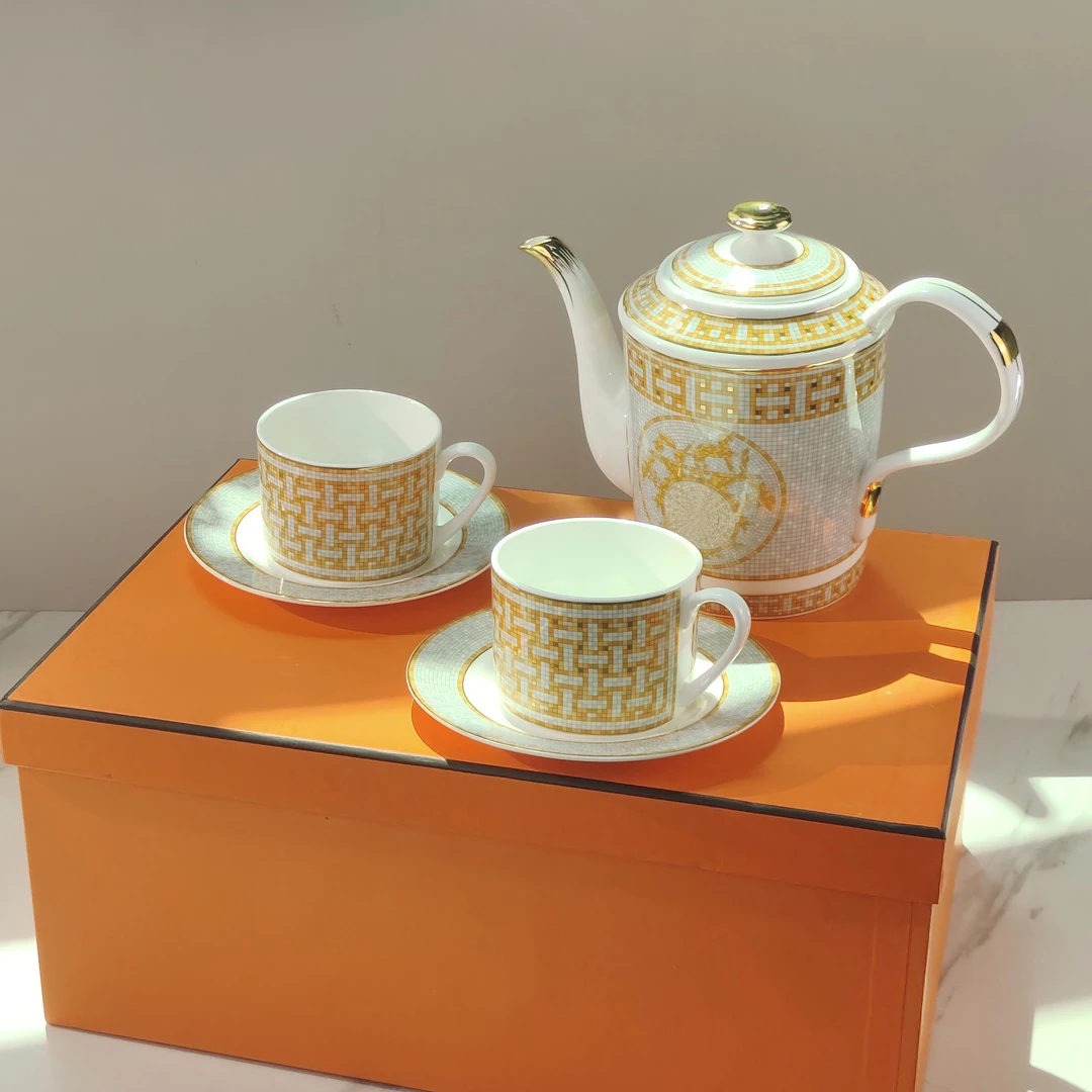 European Mosaic Coffee Cups Set Bone China Coffee Cup Teacup Saucers Tableware Teapot Dishes Afternoon Tea Set