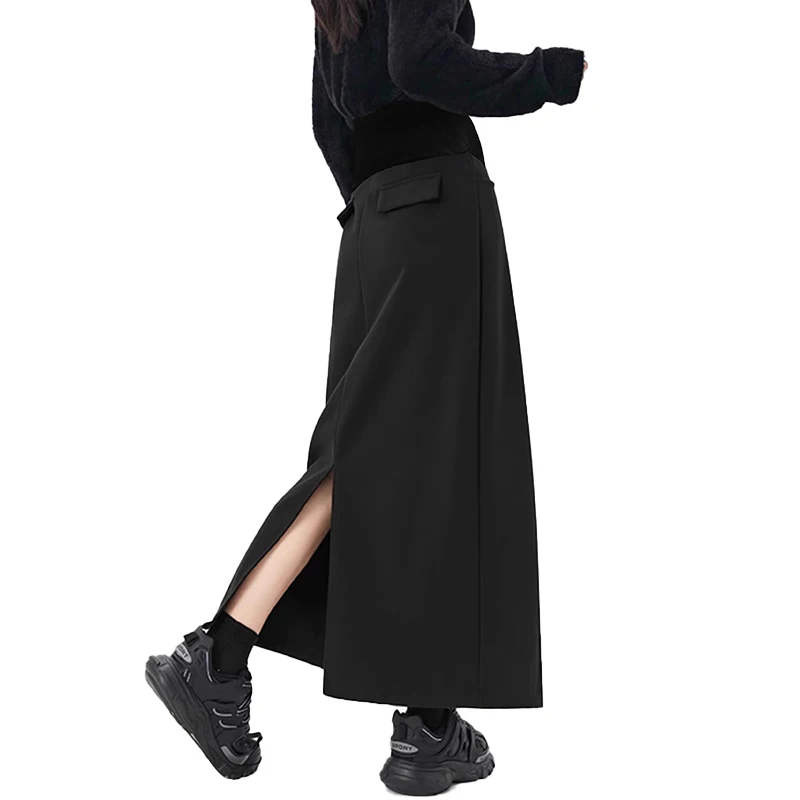 Spring Maternity Suit Skirt Back Split Ankle-length Pregnant Woman Straight Skirts with Pockets Black Pregnancy Long Skirt
