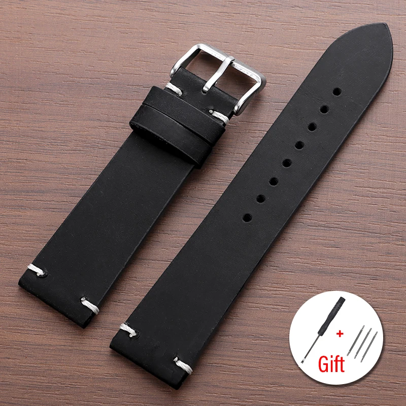 Handmade Vintage Leather Watch Strap - Retro Soft Cowhide Wristband, Multiple Sizes Available