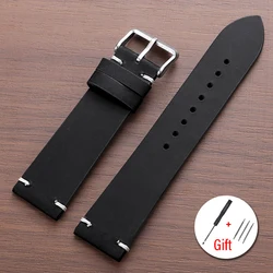 Handmade Vintage Leather Watch Strap - Retro Soft Cowhide Wristband, Multiple Sizes Available - 21mm (Black)
