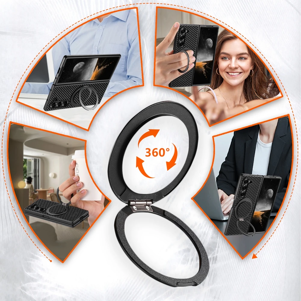 Leather Wallet Phone Case with Ring Bracket & Magnetic Kickstand - Wireless Charging Compatible
