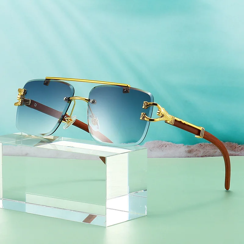 

Men'S Square Cheetah Frameless Sunglasses For Driving, Fishing, Anti Glare, Travel, Fashion, Outdoor Gradient Sports Sunglasses
