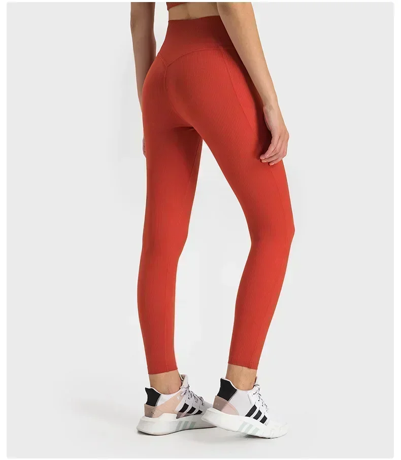 Lemon Align High Waist Sports Leggings Ribbed Fabric Yoga Tight Pants Lift Hip Fitness Exercise Trousers Women Clothing