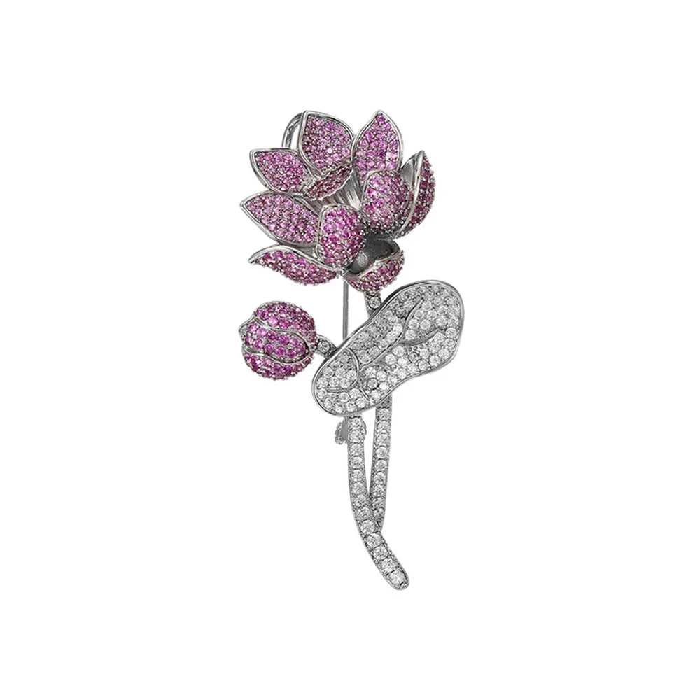 New Fashion Purple Rhinestone Lotus Brooch Pin for Women Luxury High Quality Jewelry Women's Wedding Party Accessories Corsage
