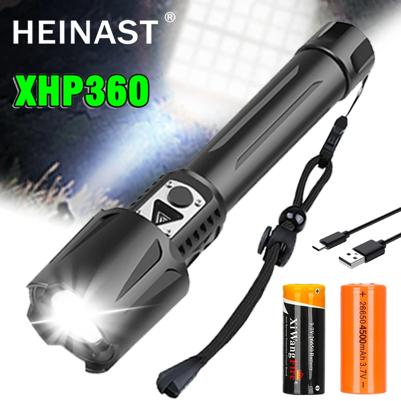 

XHP360 Tactical Led Flashlight USB Rechargeable Powerful Torch Use 18650/26650 Zoomable Waterproof Hunting Lantern Flash Light