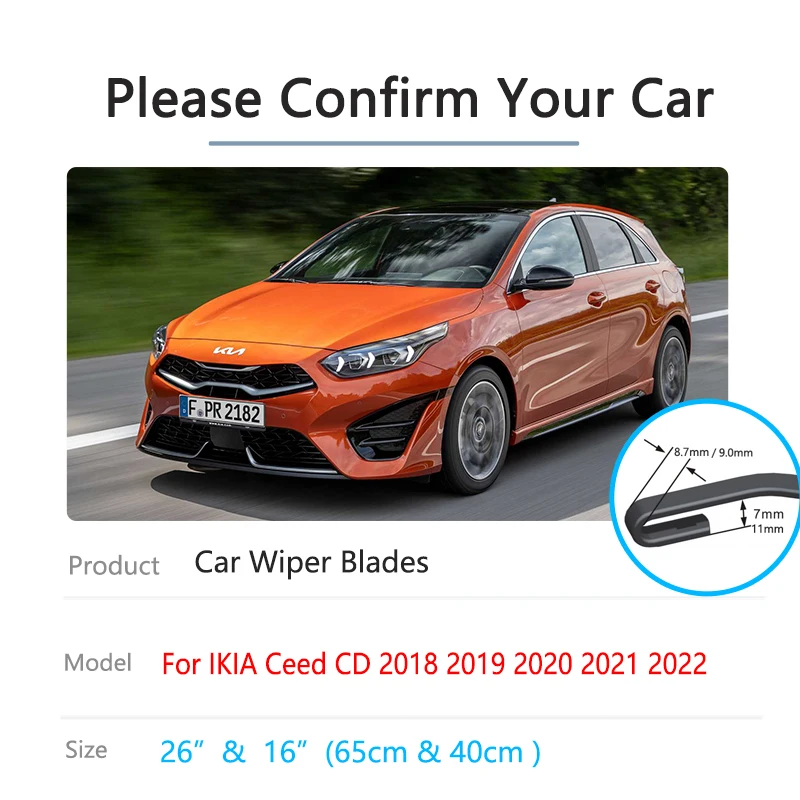 For KIA Ceed CD MK3 2018 2019 2020 2021 2022 Frameless Front Wiper Blades Cutter Cleaning Washers Car Accessories U J Hook Arm