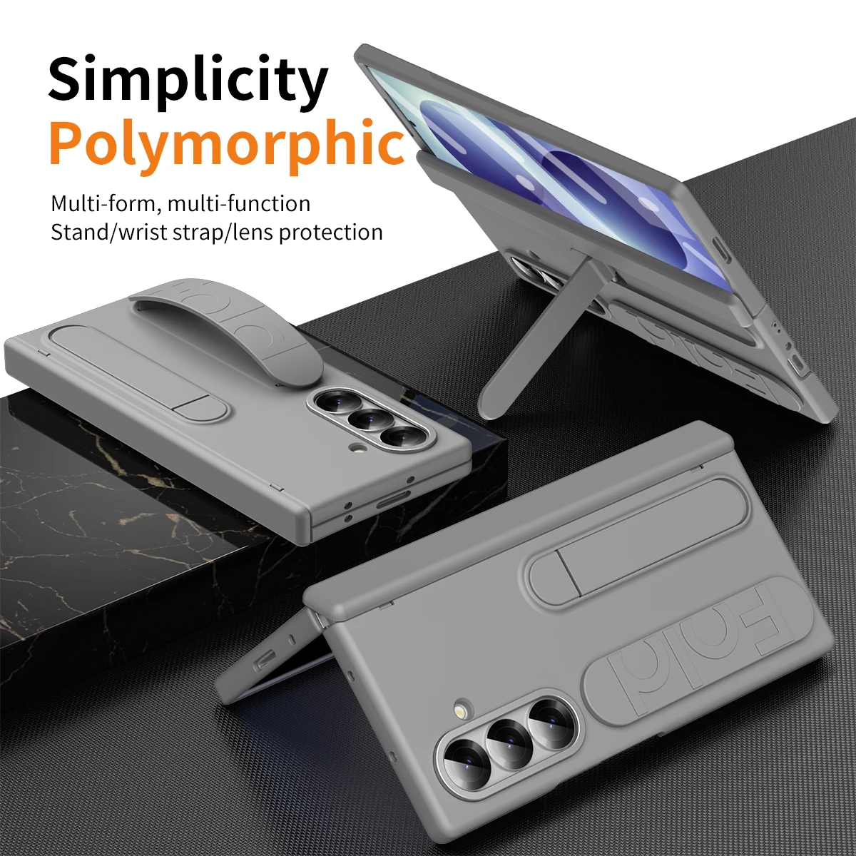 Versatile Wristband Grip Phone Case with Kickstand & Front Glass Protection