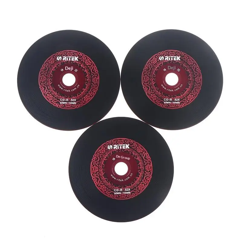 10PCS Ritek 비닐 디스크 블랙 CD-R 빈 디스크 녹음 가능 컴팩트 디스크 700MB/80min/52x 자동차 음악 CD-R 빈 디스크 디스크
