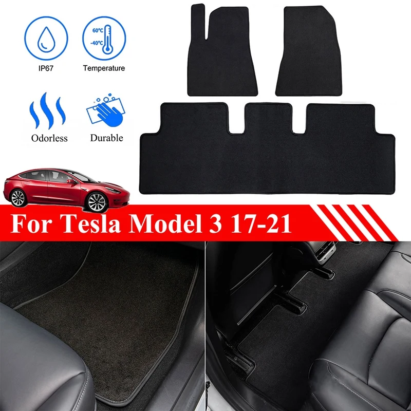 

Автомобильный коврик для ног, для Tesla Model 3 2017-2021, передний и задний коврик для ног, бесшумный нескользящий износостойкий бархатный напольный коврик