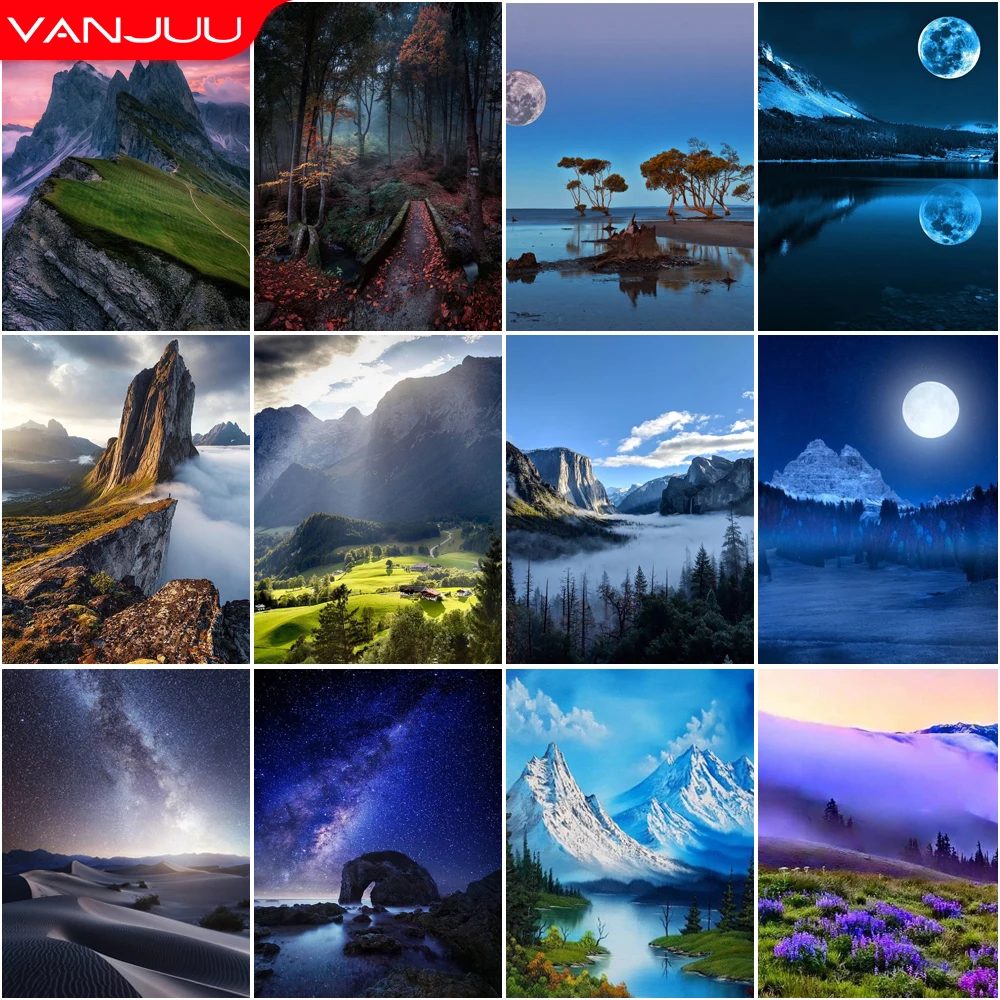 

Landscape 5D Diamond Painting Cliff Peak Moonlit DIY Diamond Painting Mosaic Full Drill Diamond Embroidery Painting Home Decor