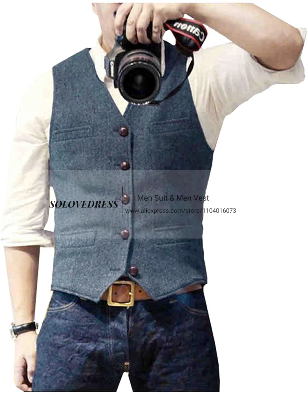 V Neck Men's Suits Vest Casual Classic Formal Business Herringbone Tweed Slim Fit Waistcoat For Wedding Groomsmen