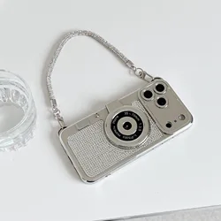 Luxurious Diamond - Encrusted Camera Handle Phone Case - iPhone 13 Pro Max (Silver)
