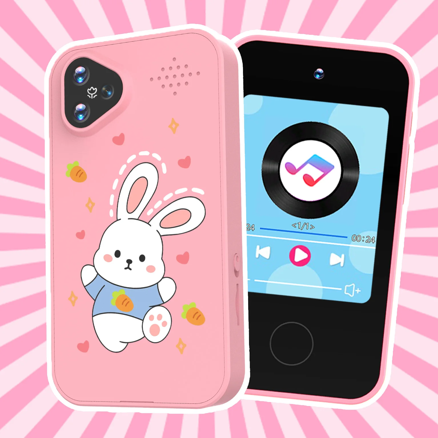 토끼 모양 스마트폰 카메라 장난감 터치스크린 베이비 모바일 MP3 플레이어 디지털 교육용 카메라 (38세 남아, 여아용)