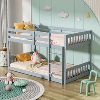 Children Beds, Twin Over Twin Bunk Bed for Kids Children Teens, Solid Wood Bunk Bed Frame with Ladder and Guard Rail Space 1