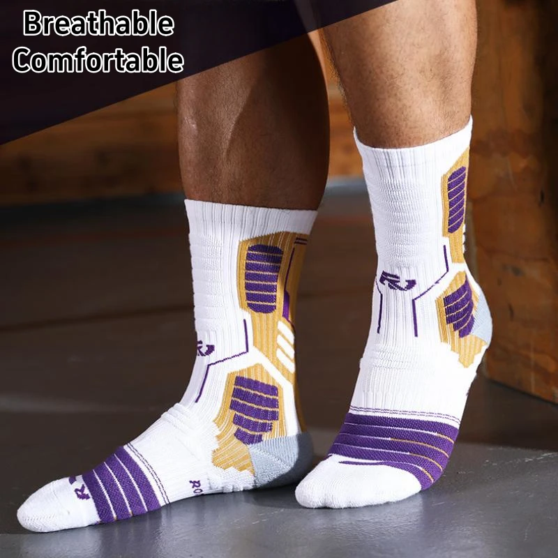 

Men's High Top Solid Basketball Socks Sweat Absorbent Breathable Towel Socks Long Medium Professional Sports Thickened Soft