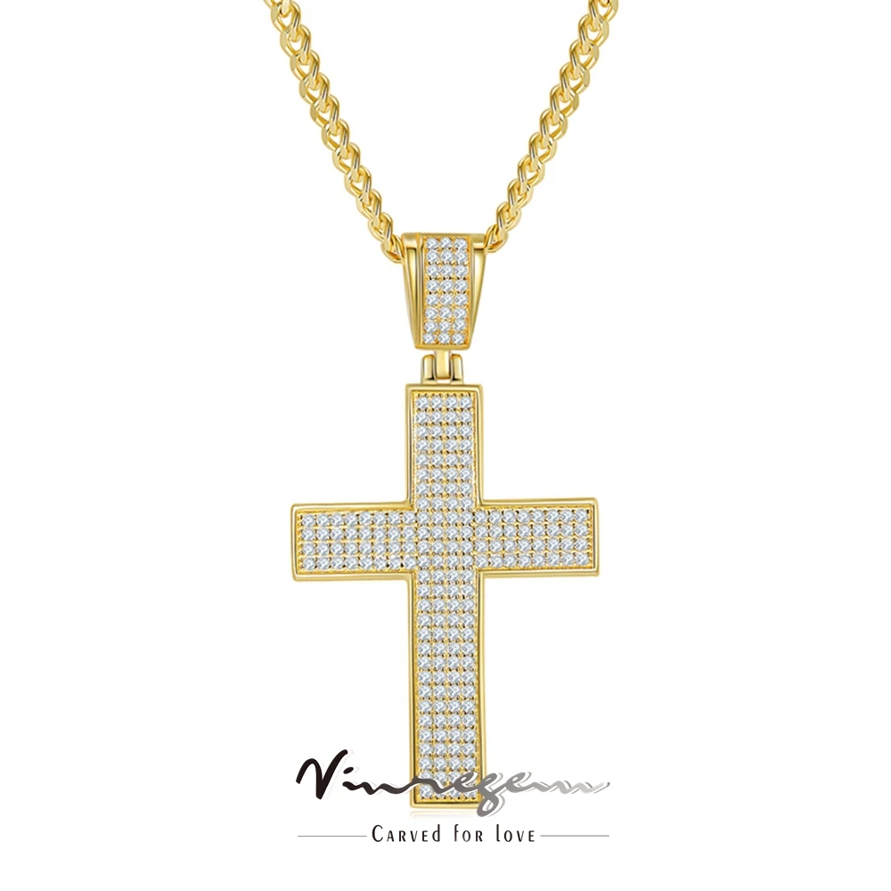 

Vinregem 18K Gold Plated VVS1 D Color Real Moissanite Diamond Cross Pendant Necklace Classic Hip Hop 925 Sterling Silver Jewelry