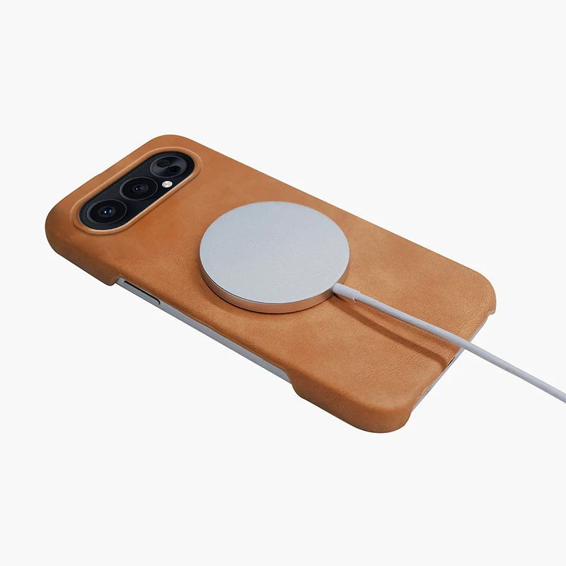 Premium Sheepskin PU Leather Magnetic Frameless Anti-Fall Case - Wireless Charging Shockproof Cover