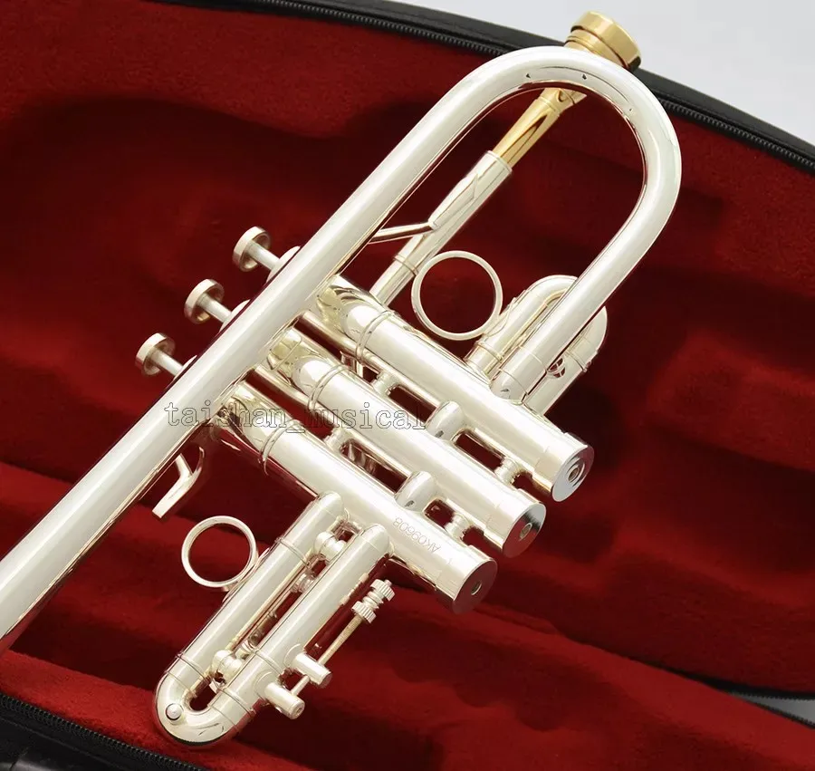 Professional Eb/D Trumpet Silver Horn Monel Valve + Gold Plated Mouth with Case