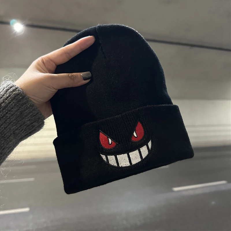 Anime Unisex Gengar Hat for Adult Kids Embroidered Knitted Autumn Winter Warm Hat Halloween Christmas Gift Cosplay Costume Props cosplay hat