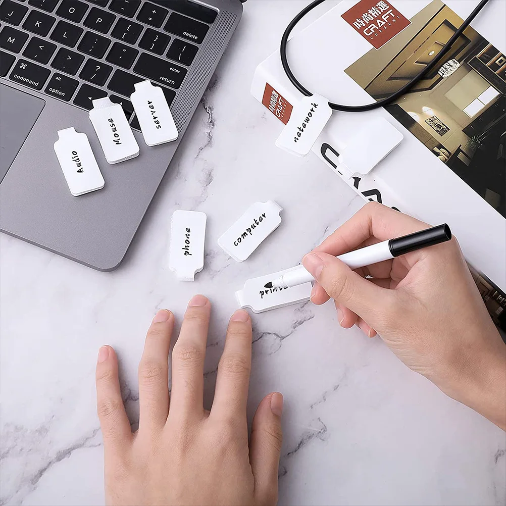 100 Pcs White Cable Label Writable Organizer Cord Labels For Office Blank Stickers School Selfadhesive Paper Tags Management