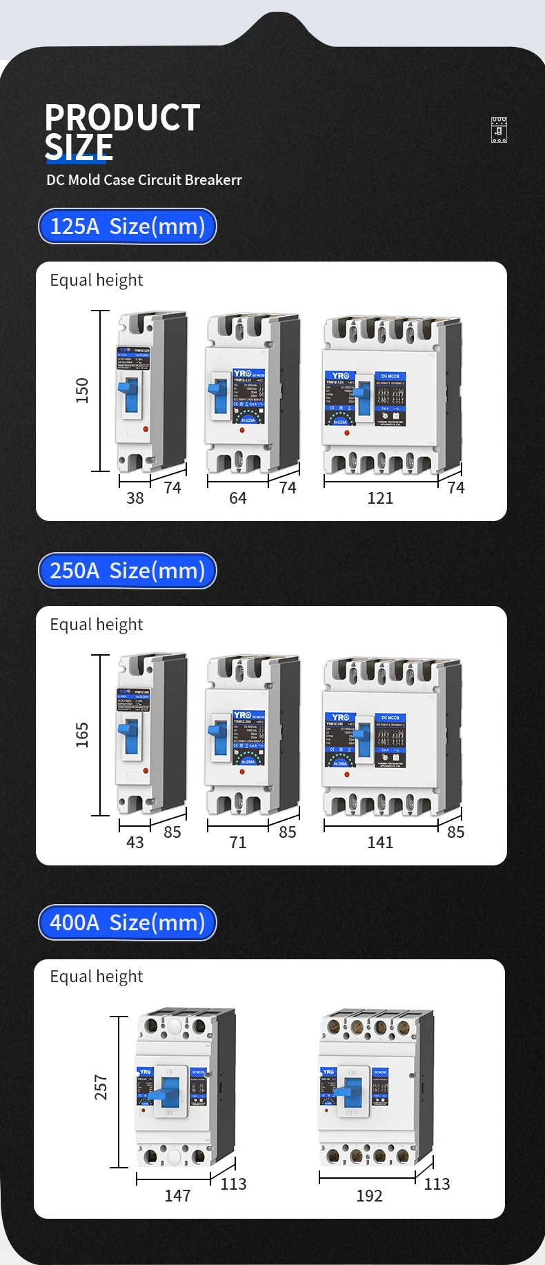 250A DC MCCB Solar Molded Case Circuit Breaker 2P 550V 160A 200A Overload Protec
