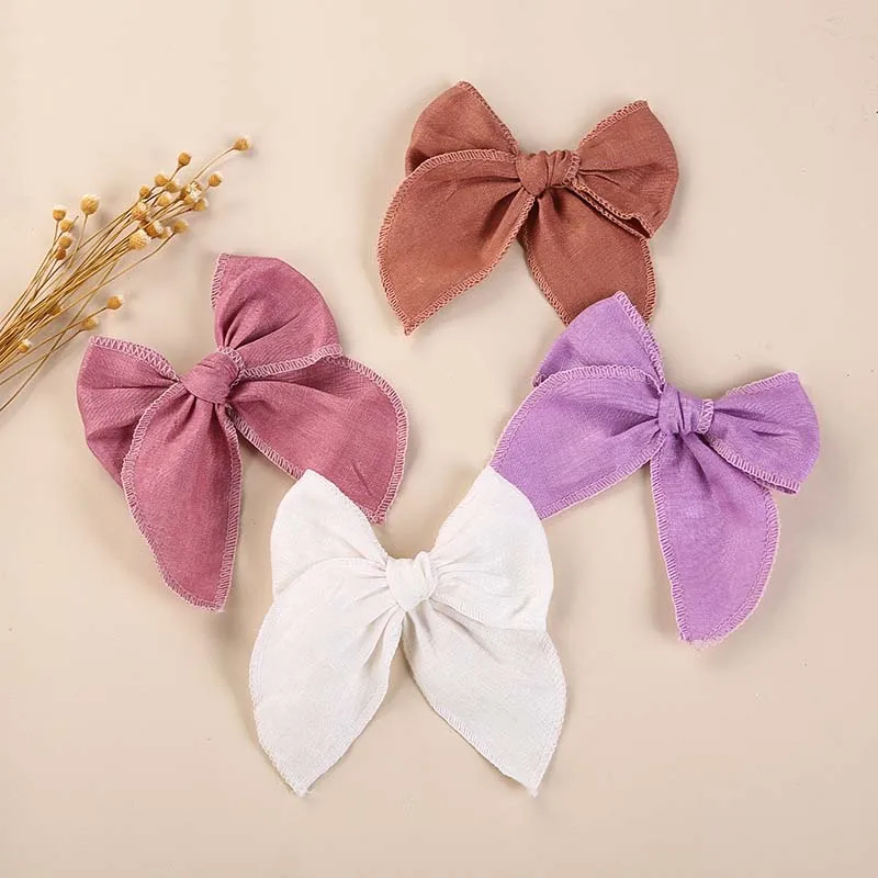 

Lovely Baby Girls Candy Solid Color Bohemian Style Bow Hair Clips Headwear Children Cute Cotton Hairpins Hair Accessories