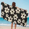 Black Background Small White Flower Printed Beach Towel Is A Must-Have For Summer And Holiday Bathroom Decoration Beach 2