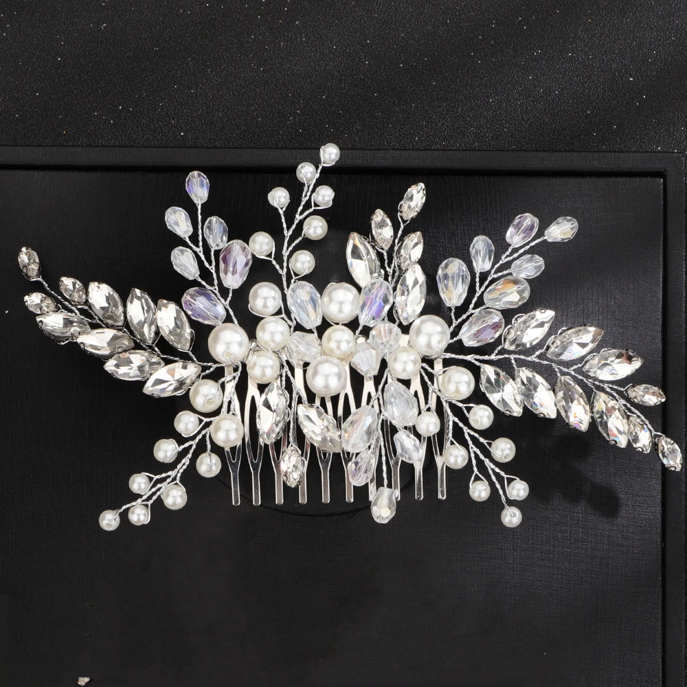 Fashion Hair Comb Earring Set for Wedding Headdress Rhinestone Party Pearl Bridal Hair Pieces Handmade Crystal Bride Headwear 5 Fashion Hair Comb Earring Set for Wedding Headdress Rhinestone Party Pearl Bridal Hair Pieces Handmade Crystal Bride Headwear - Image 5