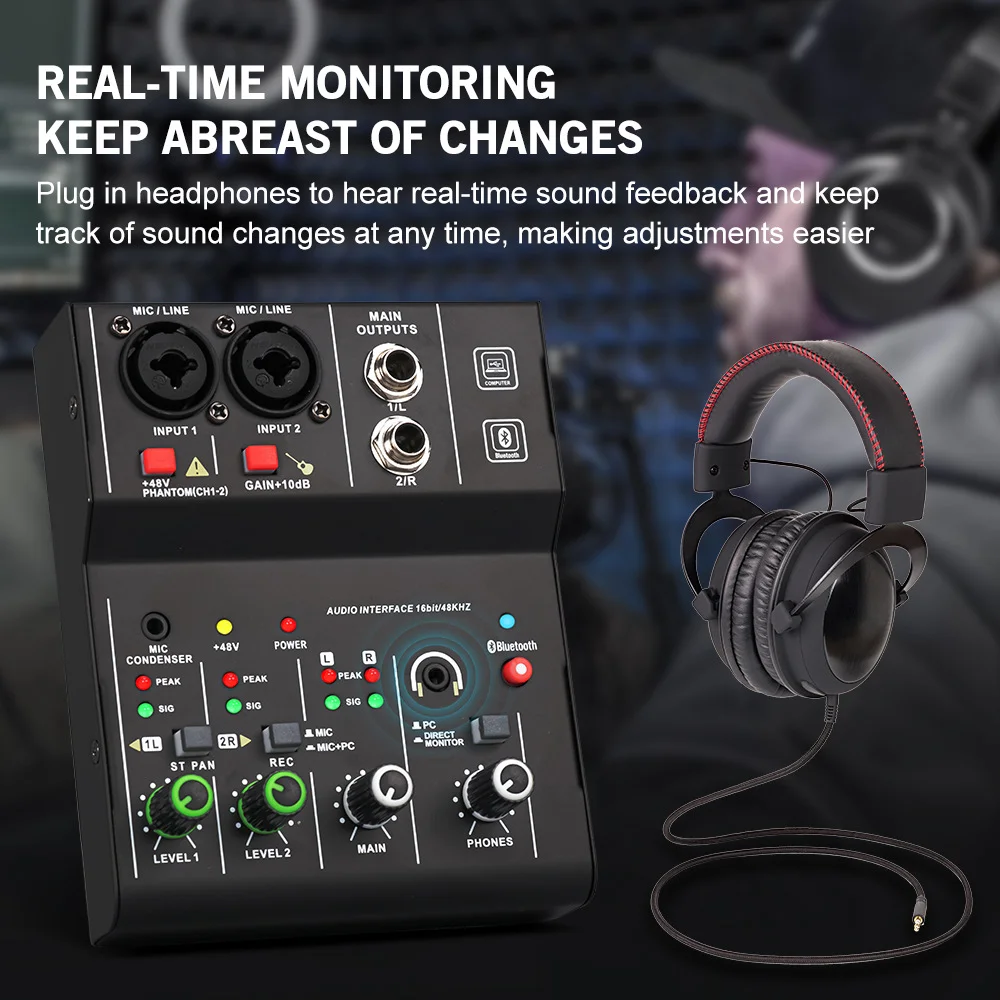 TEYUN Q12 Q12M 2 Channel Professional audio interface mixer sound card console mini USB MIXER for Guitar Recording Studio sing