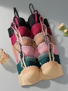 Bestselling sexy multi-color women's embroidered flower underwear with steel rims gathered push up straps adjustable bra J1903 1