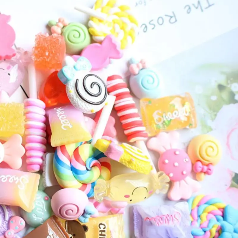 Candy Resin Ornaments 30Pcs Random Mixed Candy Resin Ornament Accessories For Art Decorations Assorted Colors and Shape