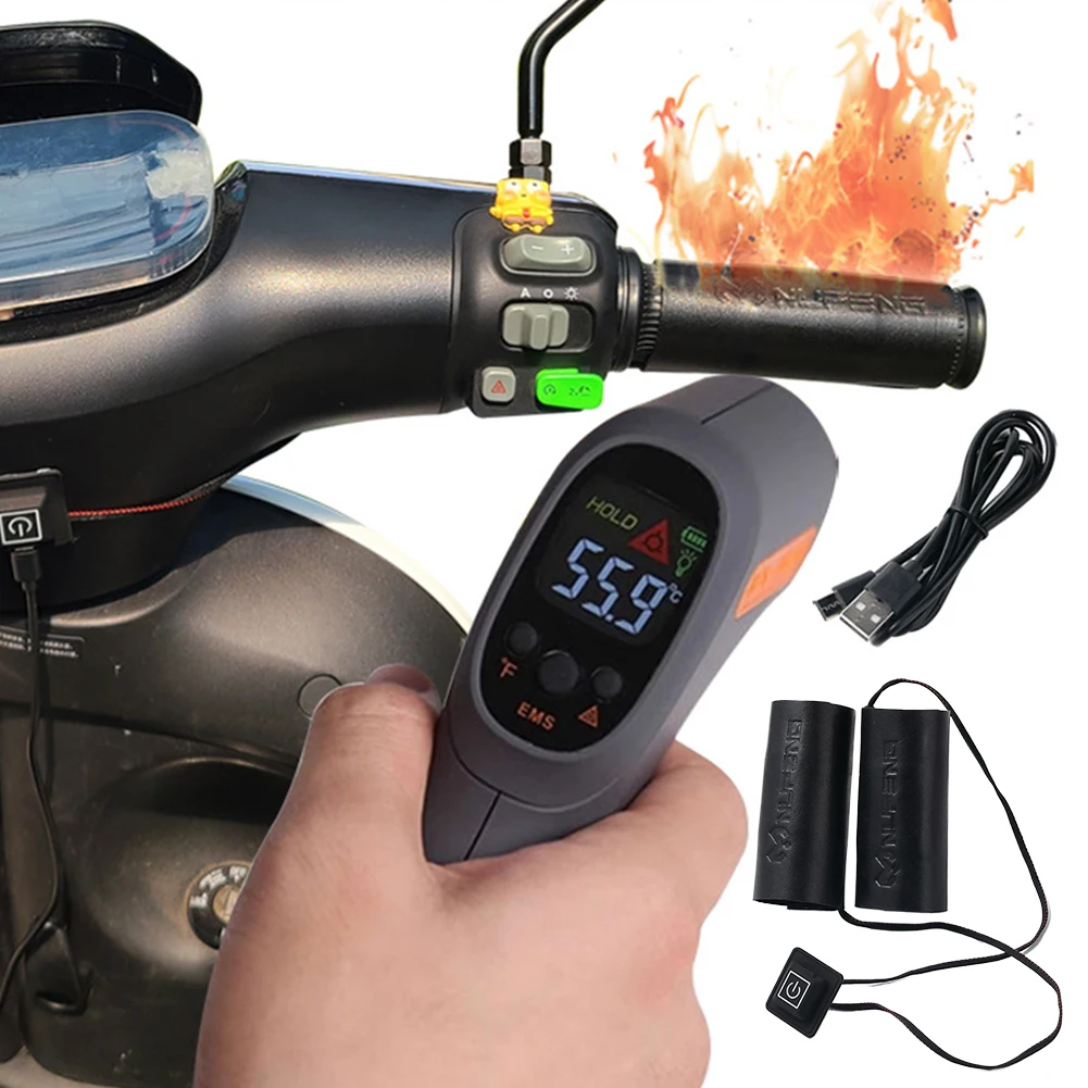 Electric Heated Grip Cover USB Anti Slip Motorcycle Hand Heated Grips 6 Gear Anti Vibration Handlebar Warmer Sleeves with Switch