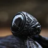 Bagues Vintage en Zircon noir turc pour hommes, faites à la main, rétro, en acier inoxydable, en pierre d'oeil de tigre, bijoux de fiançailles de mariage classiques