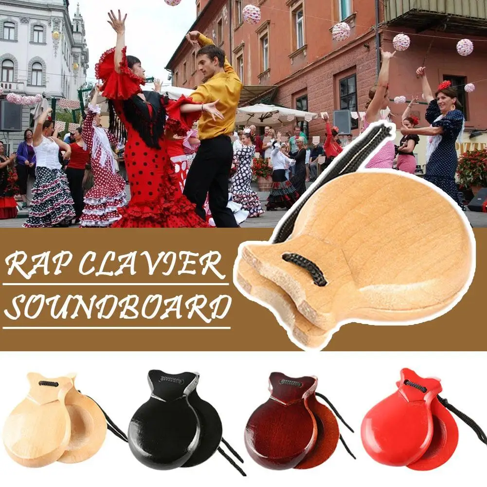 Wooden Finger Castanets Spanish Pear Musical Percussion Instruments Adults Rhythm Castanets