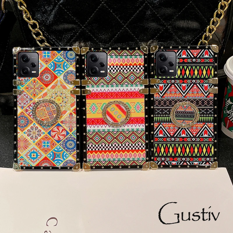 

Luxury Cover For Xiaomi Redmi Note12 Pro 5G Case Retro Pattern Ring Holder Mobile Phone Hard Cases For Note 11 10 Pro Cover