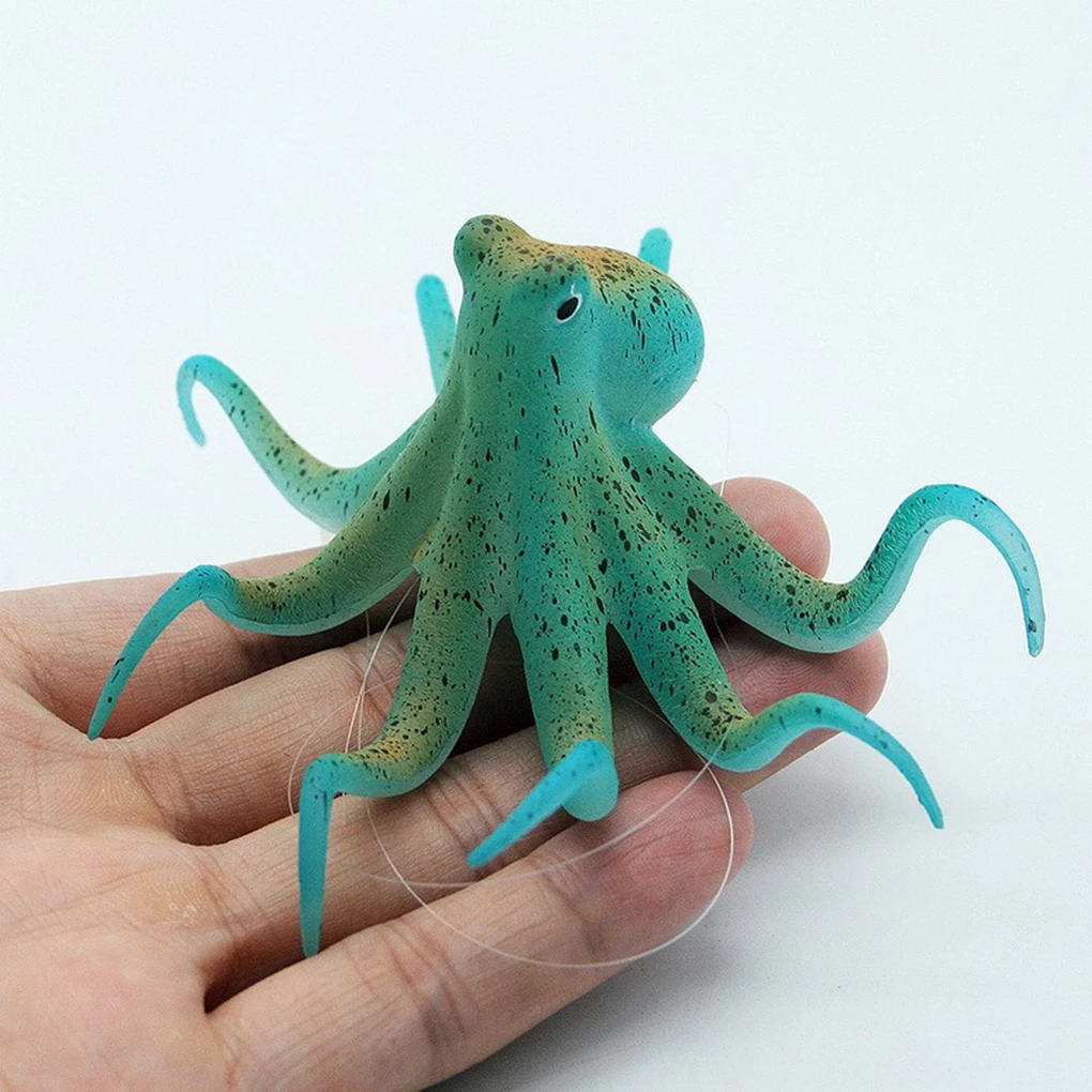1Pcs Fun Fish Tank Undersea Animal Landscaping Decorations Fluorescent Artificial Octopus Aquarium Ornament With Suction Cup