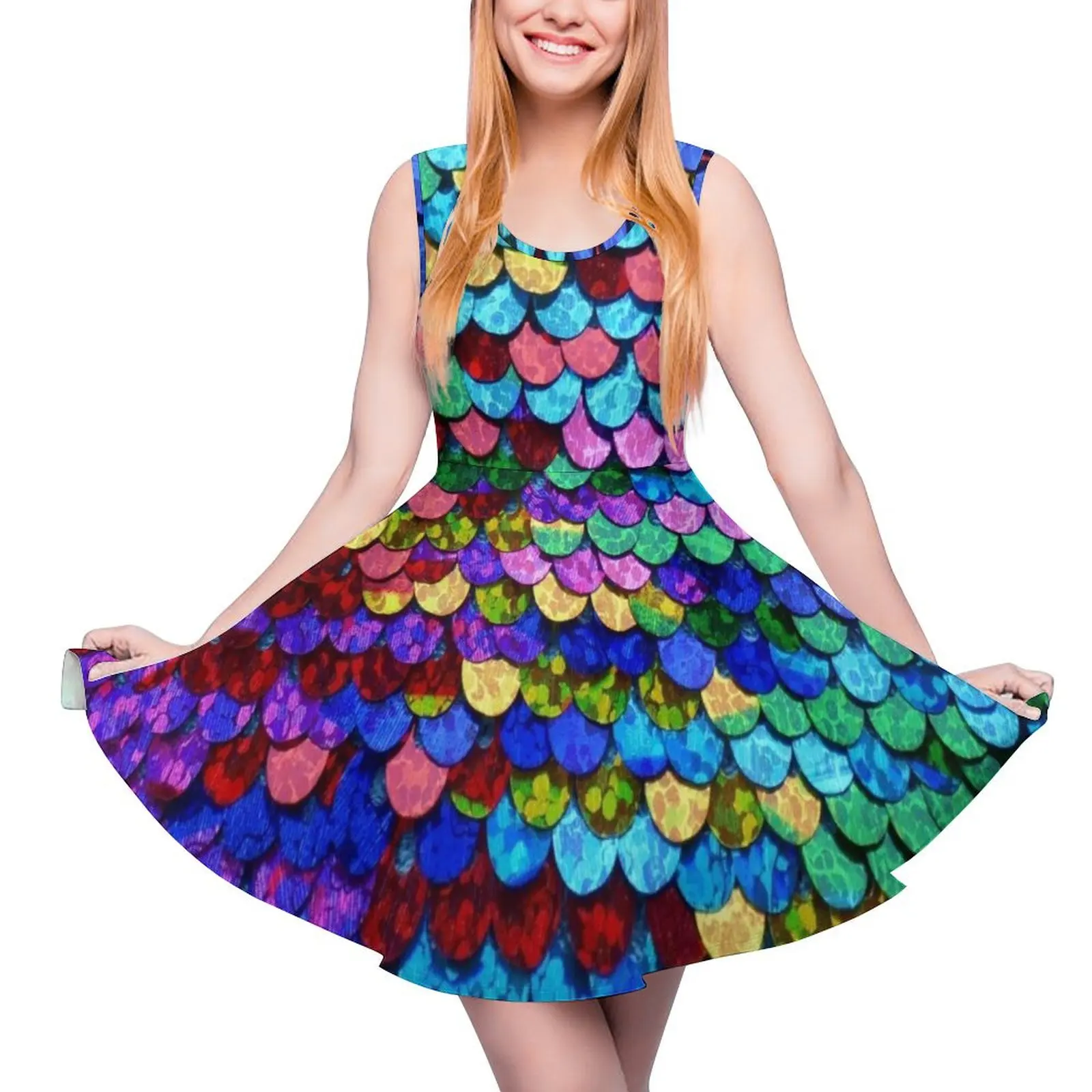

Rainbow sequin print Round Neck Dress elegant women's dresses sale long dress women summer dresses