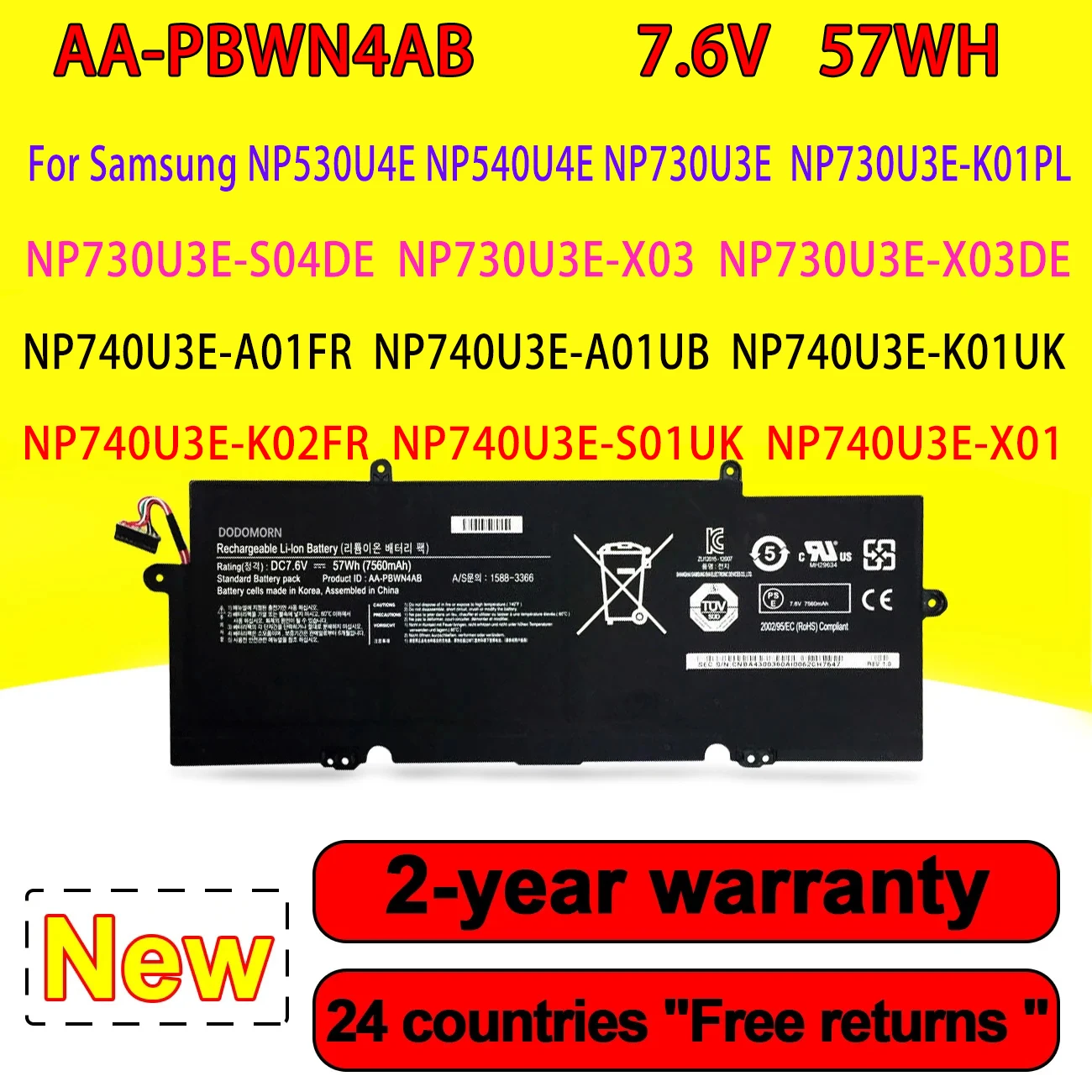 Bateria do portátil para Samsung, AA-PBWN4AB, BA43-00360A,