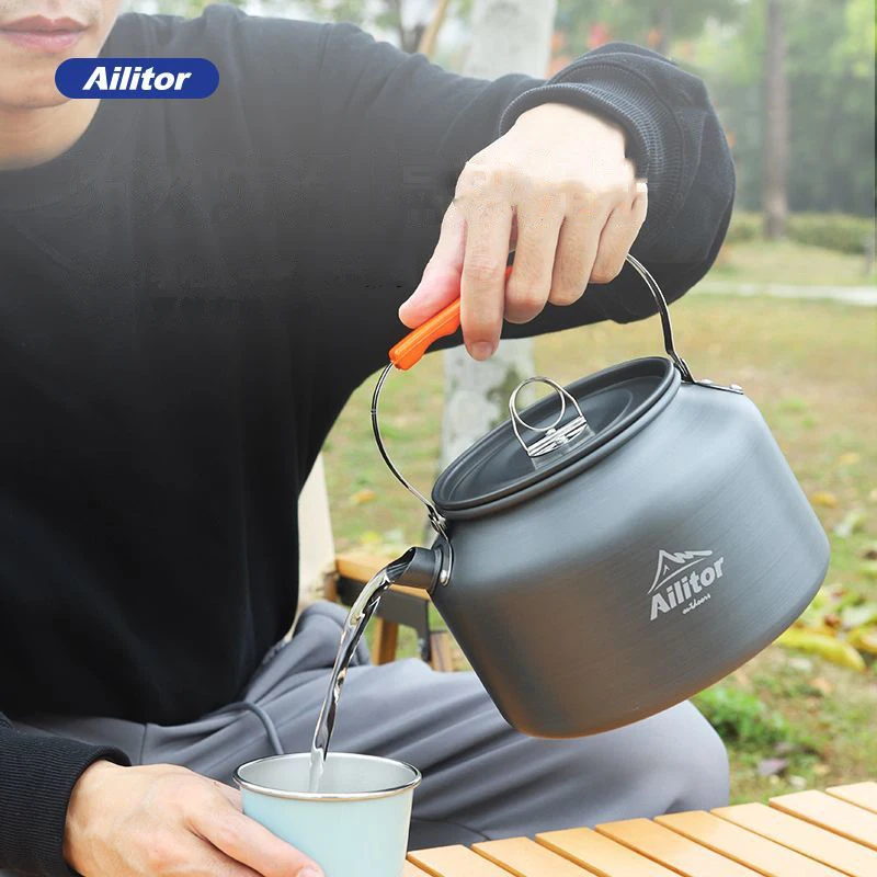 1.2l Aluminum Camping Kettle, Outdoor Portable Hard Oxidation Coffee And  Tea Pot, For Camping And Hiking