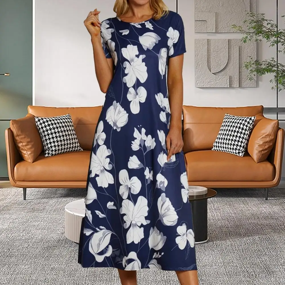 

Women Dress Beautiful Mid-calf Length Pocket Big Swing Summer Midi Dress Female Clothes Lady Dress Women Summer Dress