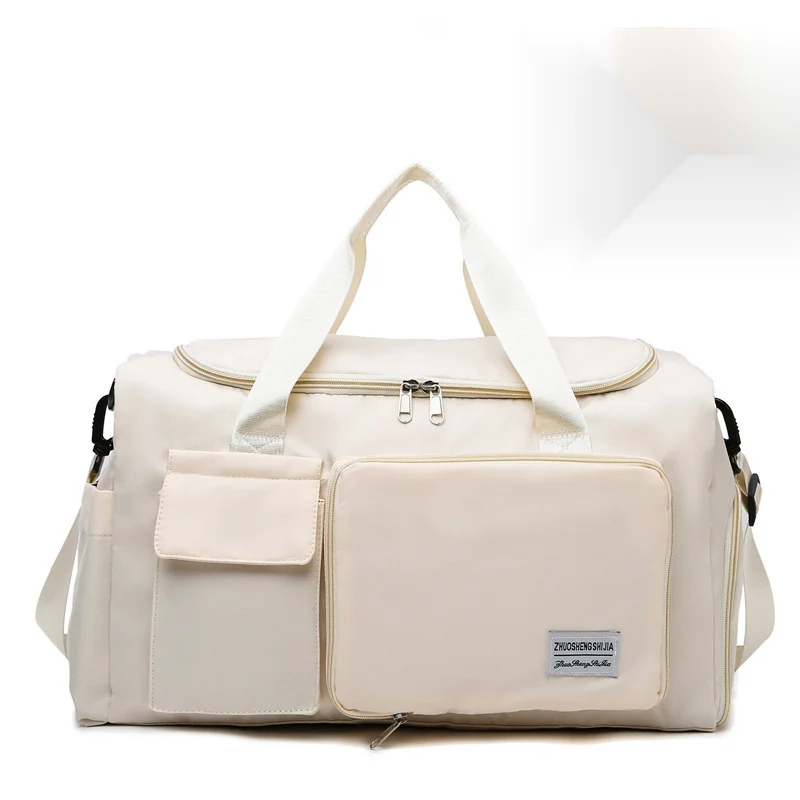 2024 New Travel Women Travel Bags Sports Handbag, Fitness One Shoulder Weekend Overnight Bag, Women's Beige Travel Bag