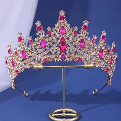 Elegant Baroque Bridal Tiara & Headdress for Weddings and Special Occasions (Gold Rose red)