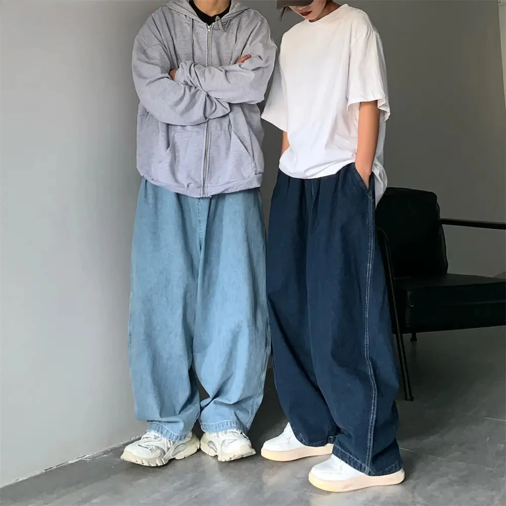 Straight Jeans Men Wide Jeans White Loose Denim Trousers Neutral Jean Streetwear Casual Pure Man Women Pants Hip Hop Bagy Summer