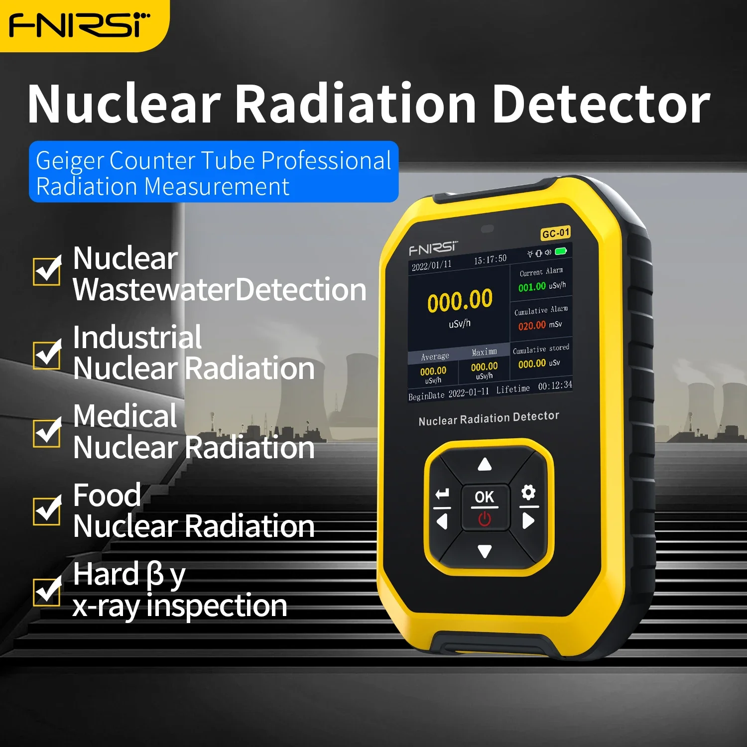 

FNIRSI GC-01 Geiger Counter Nuclear Radiation Detector Personal Dosimeter X-ray γ-ray β-ray Radioactivity Tester Marble Detecto