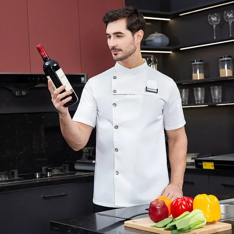 

Kitchen Summer Coat Restaurant for Head Hotel Grey Clothes Jacket Short Apron Sleeve Men Uniform Chef Cooking